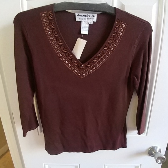 Joseph A Chocolate Brown V Neck 3/4 sleeve large - Picture 2 of 5